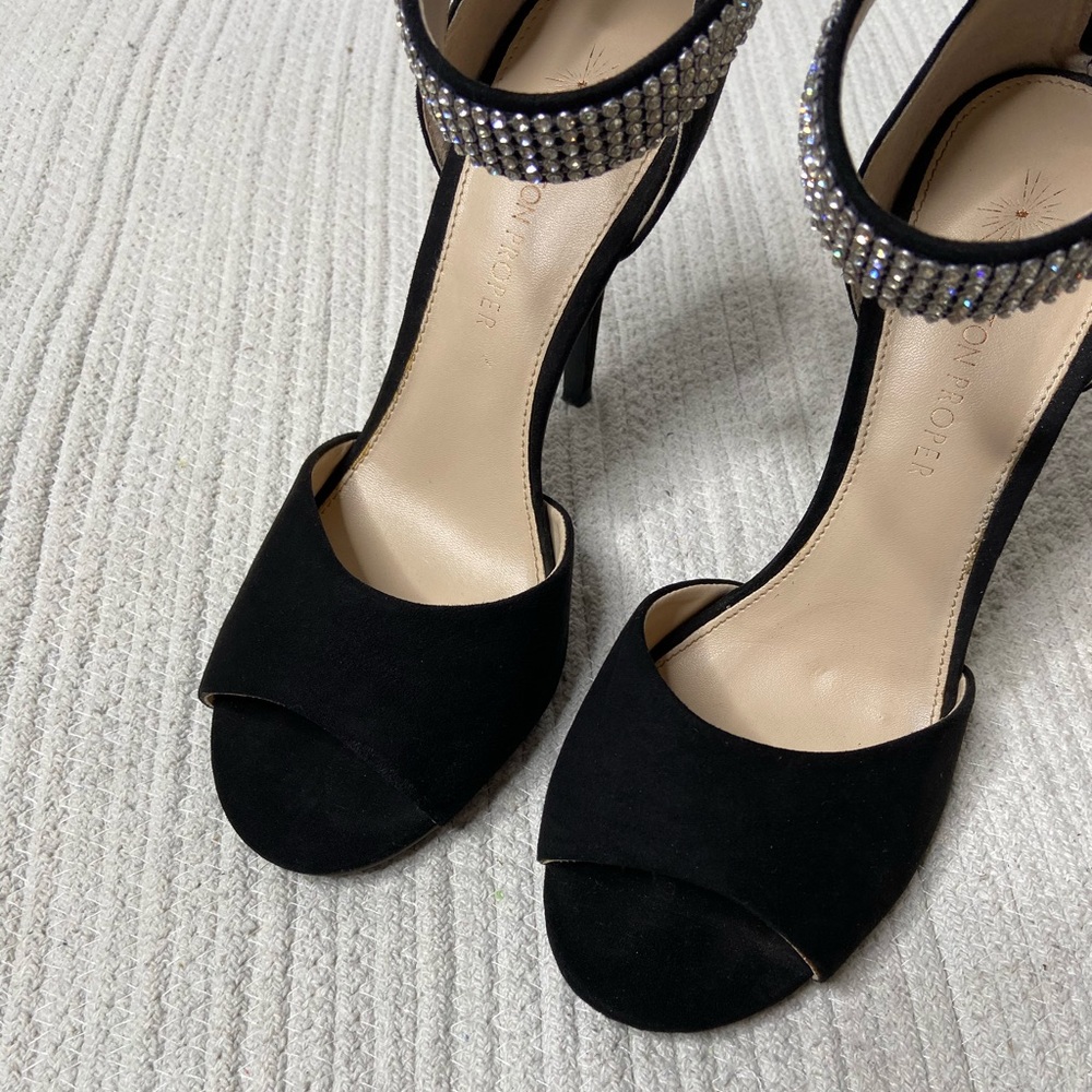 NEW Boston Proper Rabia Black Rhinestone Heels 8.5 - Picture 7 of 8